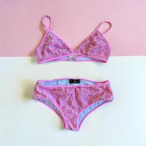 Vintage Fendi Mare Zucca FF Monogram Logo Print Terry Bikini Set S